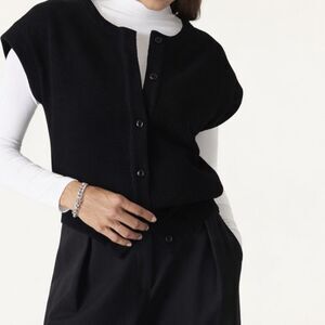 OGL Cozy Wool Blend Crew Neck Side Pocket Button Up Sweater Black Sz Medium